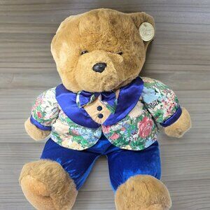 Vintage MTY International Platinum Plus Teddy Bear Plush Blue Suit